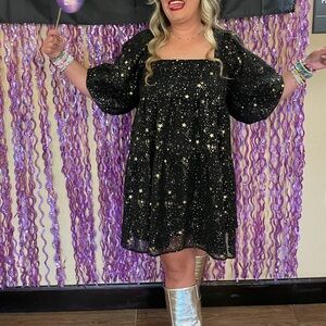 Nasty Gal Black and Gold Star Dress
